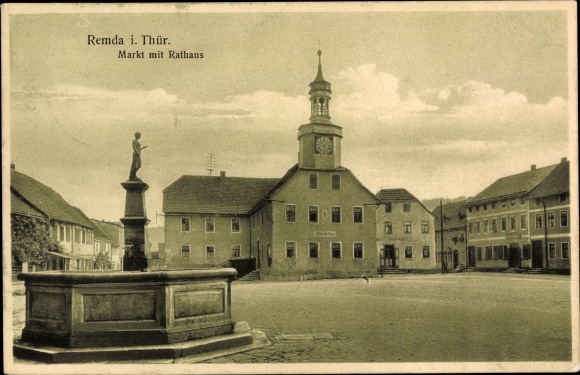 Ak Remda Rudolstadt in Thüringen, Markt mit Rathaus