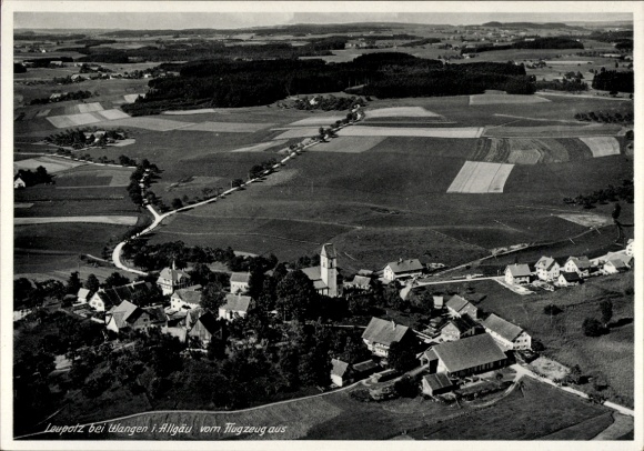Postcard Nesselwang in Allgäu, aerial photograph, landscape, villages, fields, Allgäu