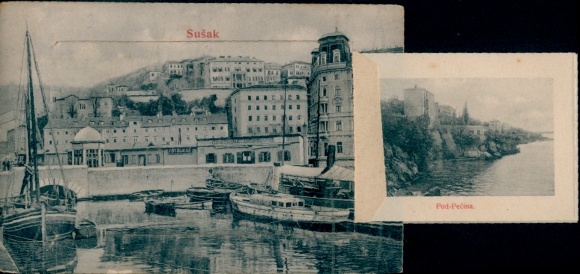 Leporello Postcard Sušak Sussak Croatia, city view, waterfront