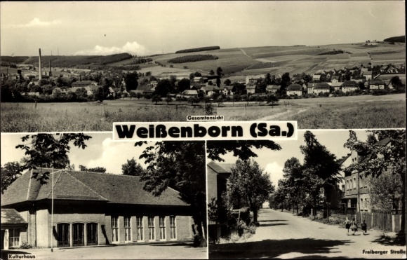 Postcard Weißenborn Erzgebirge, general view, culture house, Freiberger Straße