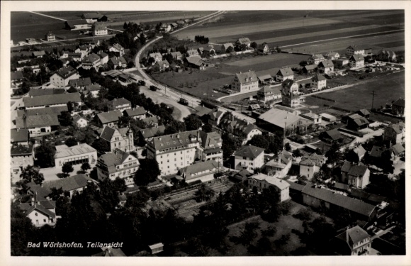 Postcard Bad Wörishofen in Unterallgäu, aerial view of houses, streets, landscape
