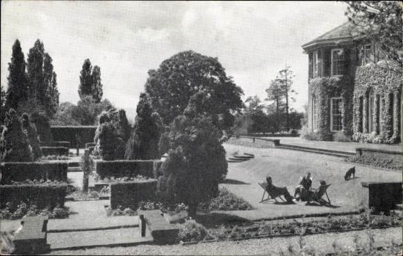 Postcard England ?, castle, castle garden, people in deck chairs