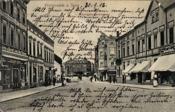 Postcard Fürstenwalde an der Spree, Münchebergerstraße, shops