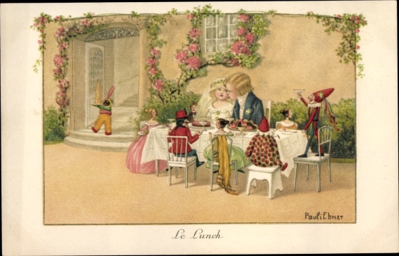 Kunstenaarskaart Ebner, Pauli, poppenhuwelijk, het bruiloftsmaal