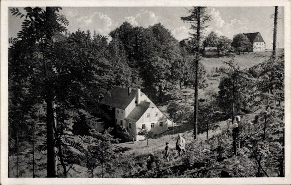 Postcard Zöblitz Marienberg in the Ore Mountains, guesthouse, summer resort, landscape, trees, hikers