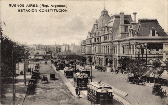 Postcard Buenos Aires Argentina, Estacion Constitucion, tram