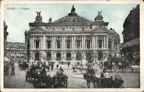 Postcard Paris IX Opéra, L'Opéra, impressive architecture, building, hustle and bustle
