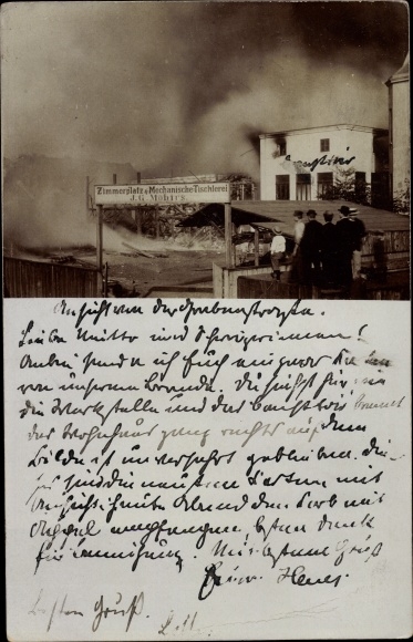 Photo Postcard Bremerhaven, fire in the mechanical joinery JG Möhius