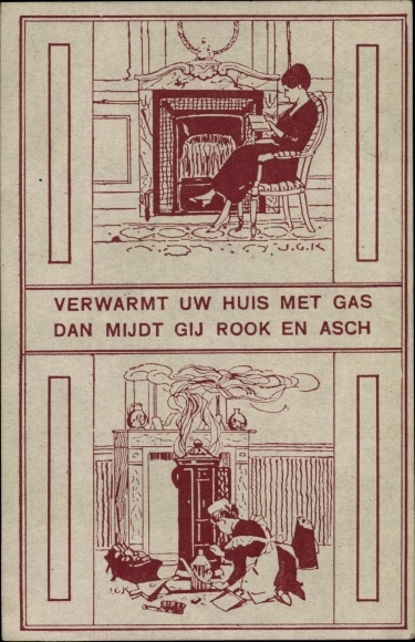 Artist Postcard Verwarmt uw huis met gas dan mijdt gij rook en asch