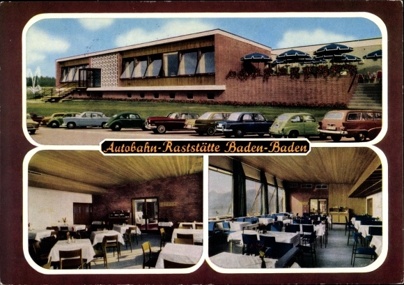 Postcard Baden Baden, motorway rest area, owner AU Erath, interior view