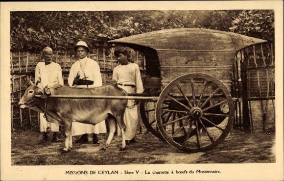 Postcard Ceylon Sri Lanka, Ceylon Missions, Series V, The Missionary&#39;s Ox Cart