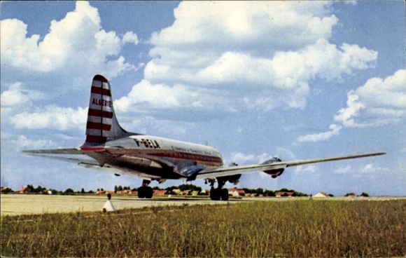 Postcard passenger aircraft Douglas DC 4, Cie Air Algérie, F-BELA