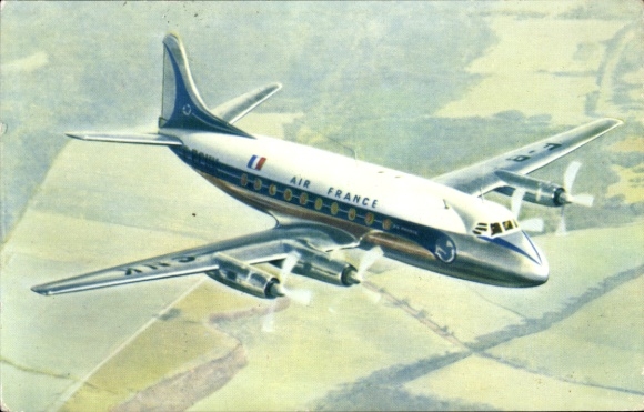 Postcard French passenger aircraft, Air France, Vickers Viscount