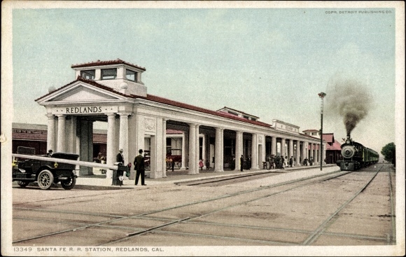 Ak Redlands, Californië, VS, treinstation Santa Fe
