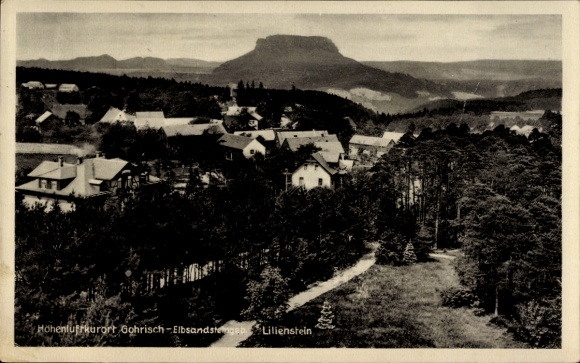 Postcard Gohrisch in Saxony, partial view of the village, view of Lilienstein