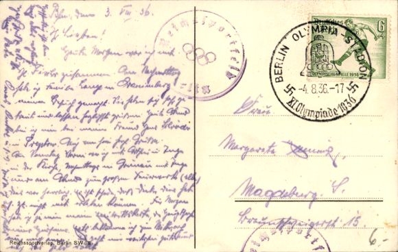 Postcard Olympia Berlin 1936, flags of the participating countries
