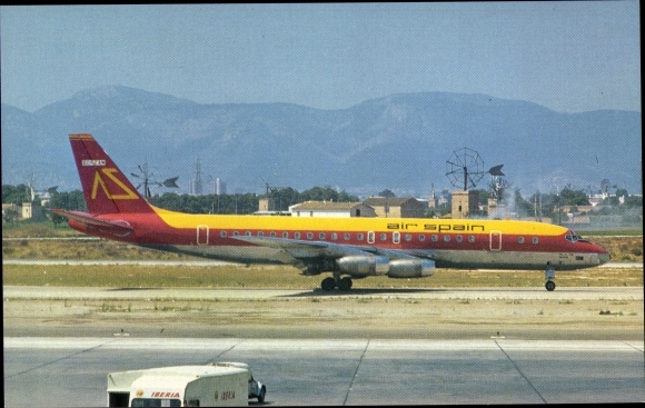 Postcard Spanish Passenger Plane, Air Spain, McDonnell Douglas DC-8-21