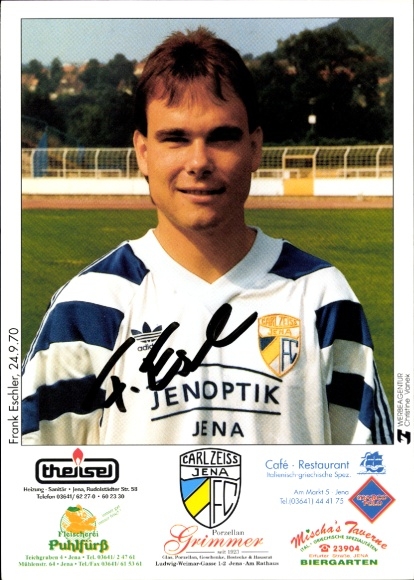 Handtekeningkaart voetballer Frank Eschler, FC Carl Zeiss Jena, handtekening