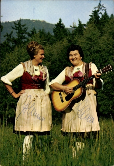 Autogrammkarte  Sängerinnen Hohenbogen Freibach Duo, Thea Breu, Hanni Bründl, Autogramm