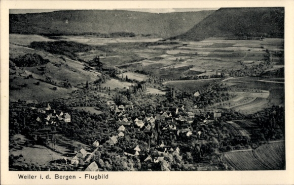 Postcard hamlet in the mountains Schwäbisch Gmünd in Württemberg, aerial view, picturesque nature, houses