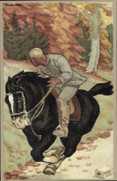 Artist Postcard Georgi, W., Meldereiter, Leibniz Biscuit, Advertising