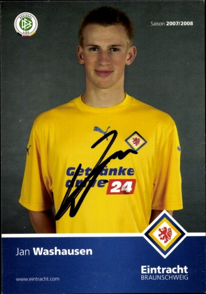 Autograph card footballer Jan Washausen, Eintracht Braunschweig, autograph