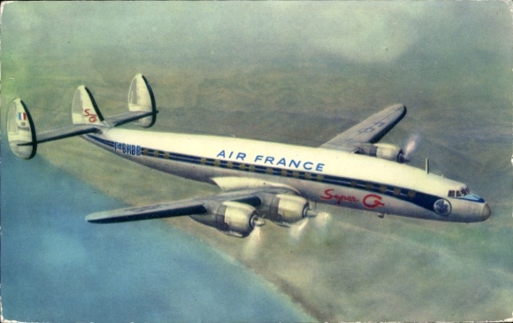 Postcard French passenger aircraft, Lockheed Super G Constellation, Air France