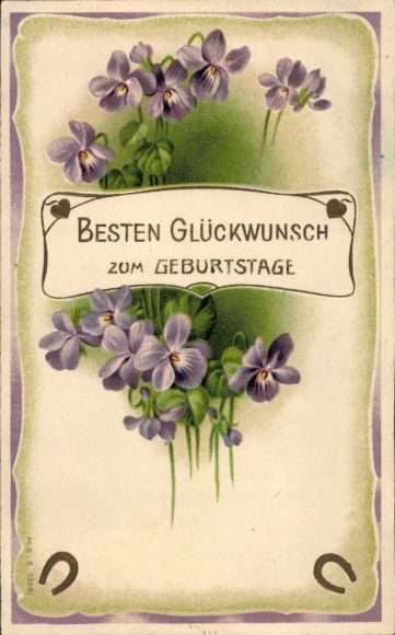 Embossed Postcard Birthday Greetings, Forget-me-not, Horseshoe