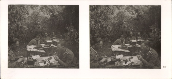 Stereo spatial image photo &quot;The Battle in the West&quot;, No. 97 PK reporters in the forest of Compiegne 1940