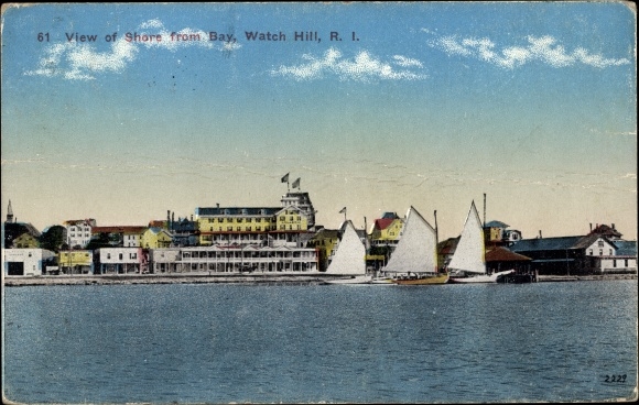 Ak Watch Hill Westerly Rhode Island USA, uitzicht op de kust vanaf de baai