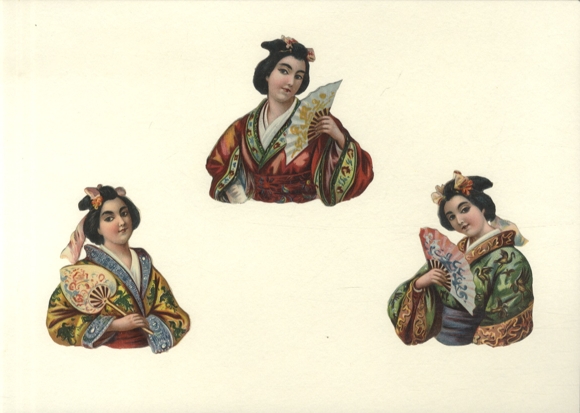 3 wafers Japanese women with fan, size approx. 8.5 x 8 cm each