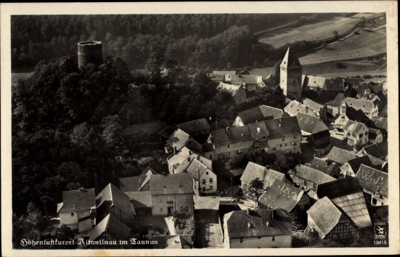 Ansichtkaart Altweilnau Weilrod im Taunus, uitzicht op de stad, Gasthaus zum Löwen, H. Löwe, luchtfoto