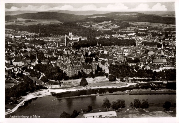 Postcard Aschaffenburg Lower Franconia Bavaria, aerial photograph, view of the city and surroundings
