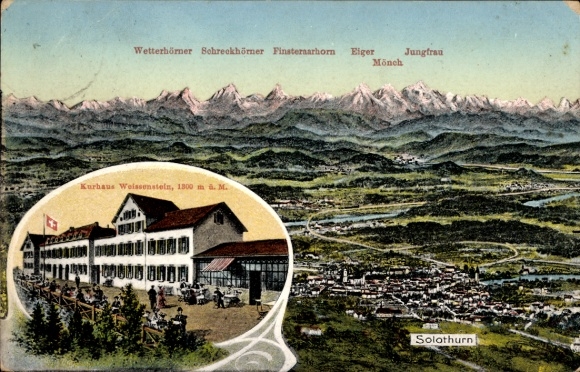 Maps Postcard Solothurn City Switzerland, Kurhaus Weißenstein, Wetterhörner, Schreckhörner