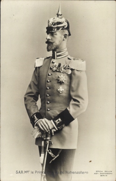 Postcard Prince Charles de Hohenzollern, Sigmaringen, Belgian nobility, spiked helmet