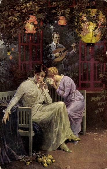 Artist Postcard Borrmeister, R., The last song, crying woman