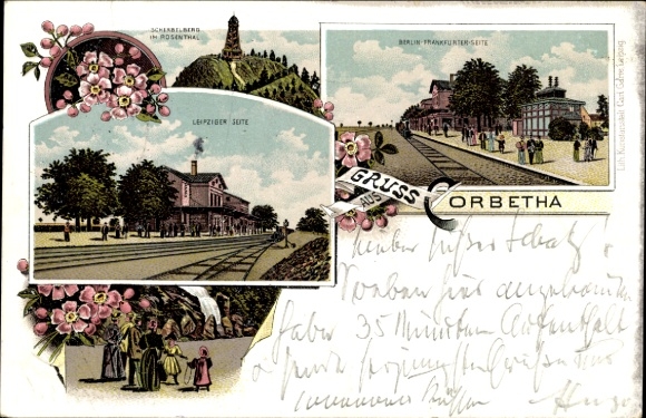 Chromo-Litho Corbetha Korbetha Schkopau in the Saalekreis, train station, track side, Scherbelberg in the Rosental