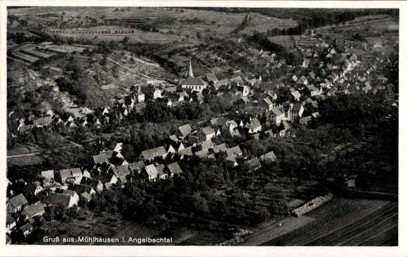 Postcard Mühlhausen in Angelbachtal Kraichgau, aerial photograph