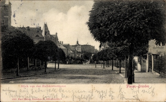 Postcard Dresden Plauen, view from the Halbkreisstraße