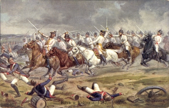 Artist Postcard Bitva u Kolina r. 1757, battle scene