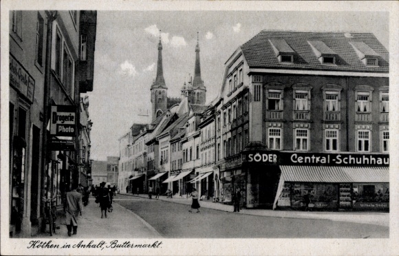 Ak Köthen in Anhalt, Drogerie, Foto, SÖDER Central-Schuhhaus, Buttermarkt