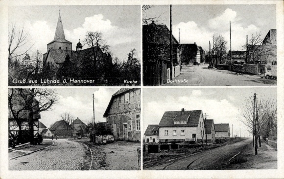 Postcard Lühnde Algermissen in Lower Saxony, church, village street, street sections