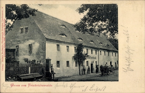 Ak Friedrichswalde Bahretal Sachsen, Gasthof, Anwohner, Kutsche