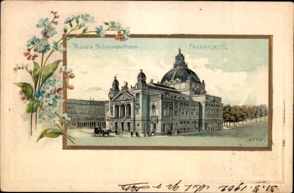 Passepartout Embossed Chromo-Litho Frankfurt am Main, Neues Schauspielhaus