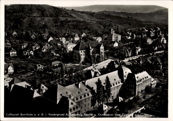 Postcard Bensheim an der Bergstraße Hesse, climatic health resort, advanced school, high school, aerial photograph