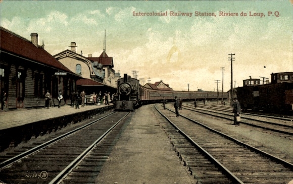 Postcard Rivière du Loup Québec Canada, train station, track view