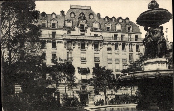 Ak Paris I Louvre, Hotel Louvois, Square Louvois, fontein met figuren