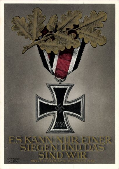 Postal stationery artist Postcard Klein, Only one can win and that is us, quote Adolf Hitler