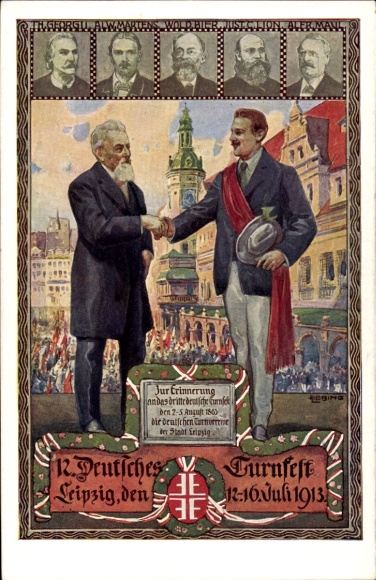Artist Chromo-Litho Liebing, Leipzig in Saxony, 12th German Gymnastics Festival 1913, Heart and Hand to the Fatherland