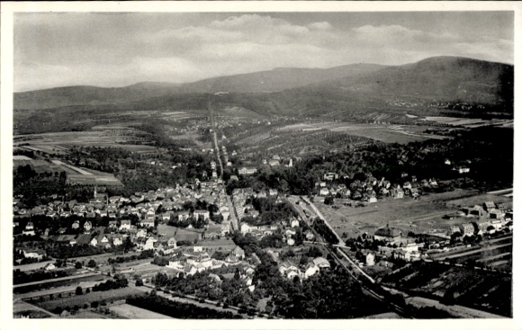 Postcard Bad Soden am Taunus Hessen, aerial view of Bad Soden, numerous houses, wide fields, mountains